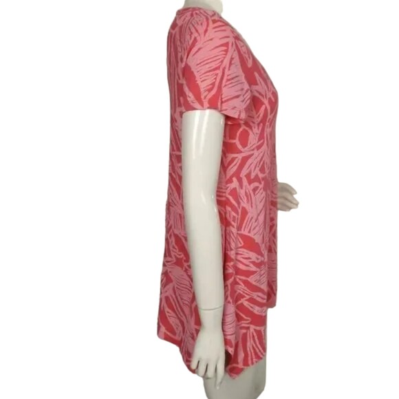 FRESH PRODUCE Top, M, Pink, Leaf print, Short sleeves, Asymmetrical Hem, Pocket - Picture 13 of 14